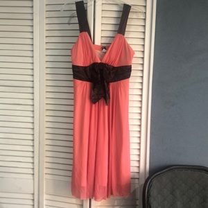 Salmon & Brown Empire Dress
